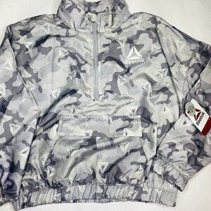 Girls Large 10 12 Camo Windbreaker Pullover Jacket Silver Reebok